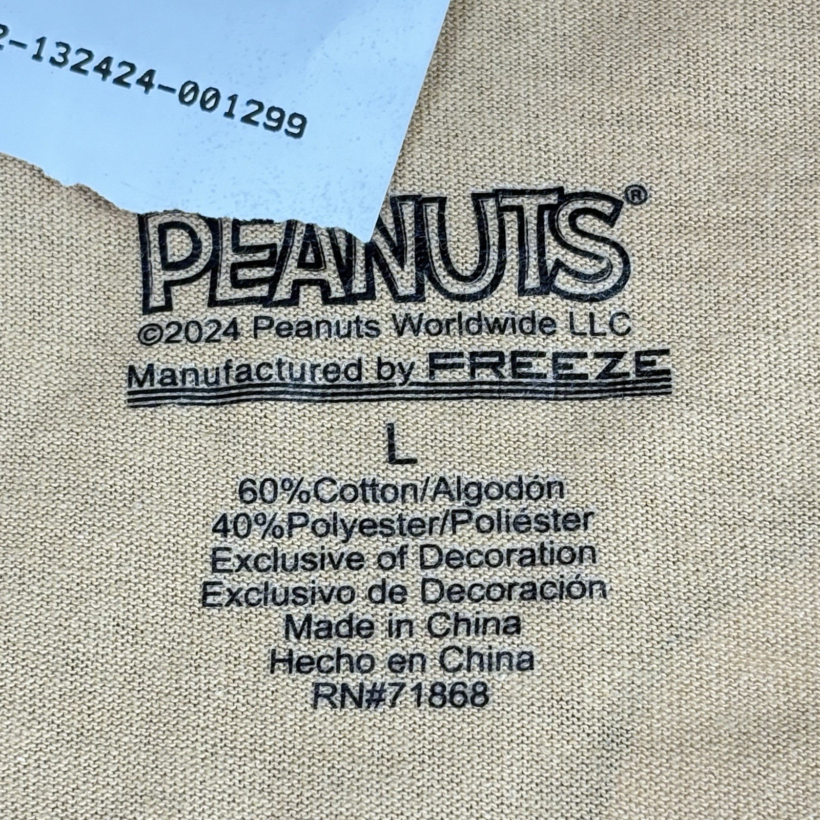 Peanuts Snoopy Doghouse Graphic T-Shirt Men L Tan Cartoon Y2K Retro Double Sided