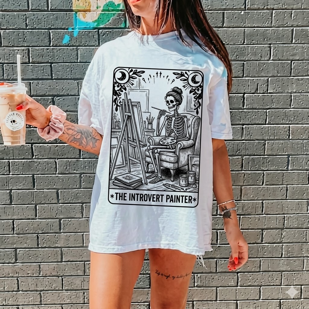 The Introvert Painting Tarot Card Skeleton Funny Gift For Paining Lover T-Shirt