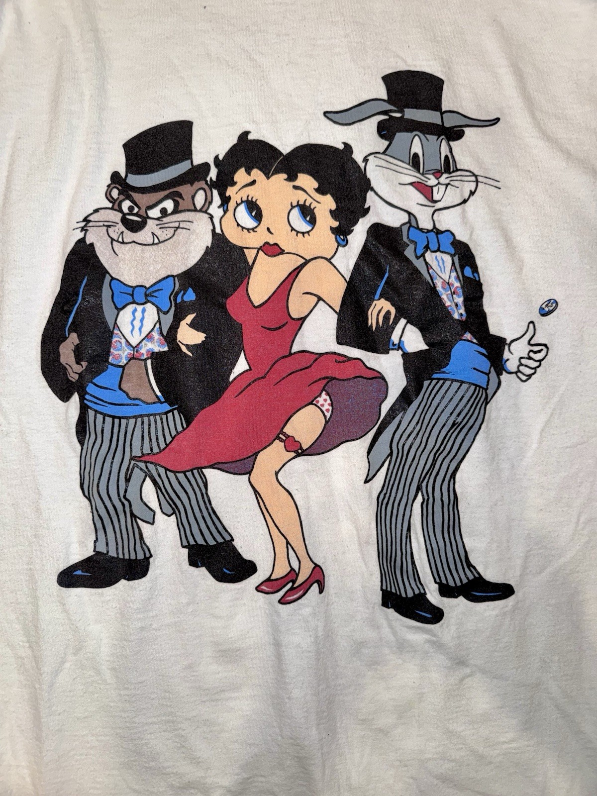 Vintage 90s Cotton Preshrunk Graphic Print T-Shirt White Mens XL Betty Boop Bugs