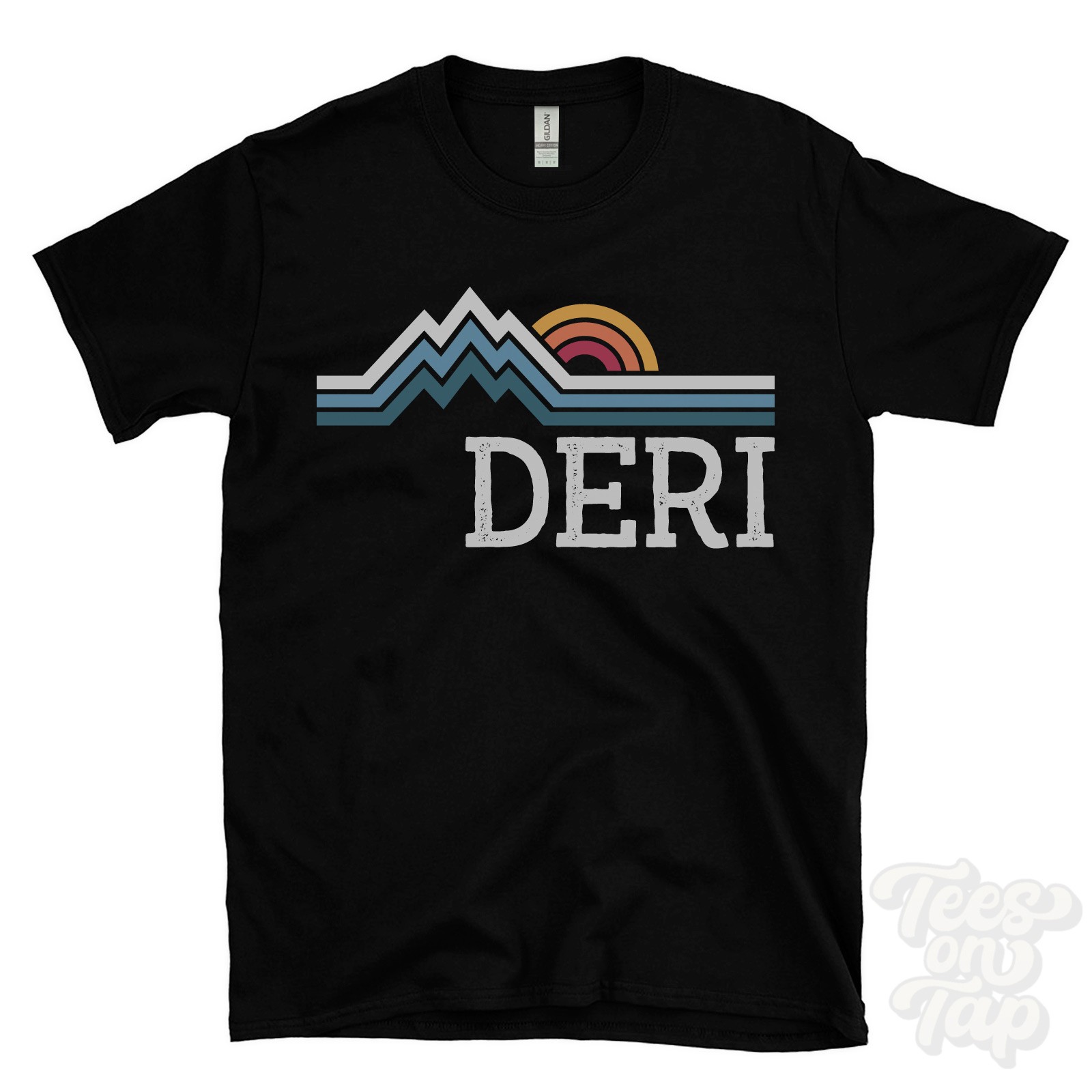 DERI RETRO LOGO PARODY T-SHIRT caerphilly darran valley tir-y-felin