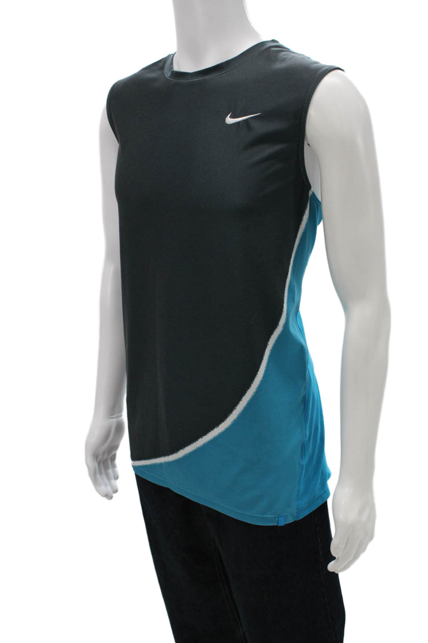 Nike Mens Basic Gray Sleeveless Tank Polyester Colorblock Crew Neck Size L