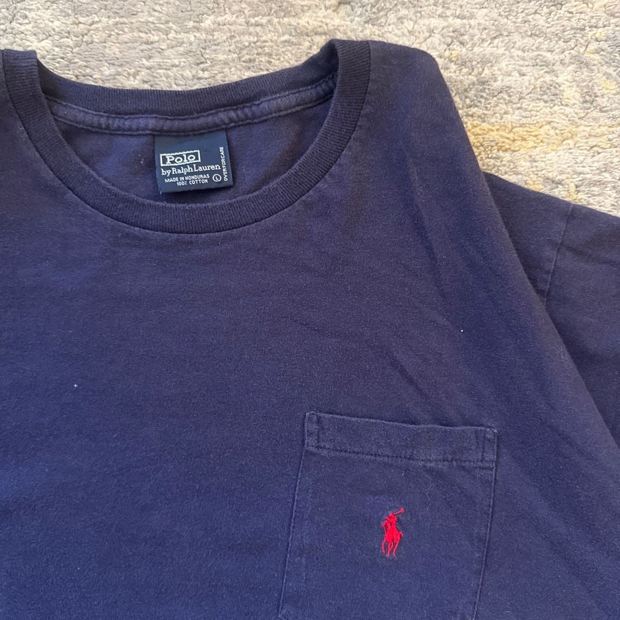 Vintage Single Stitch 80s Polo Ralph Lauren Classic Fit Pocket T-Shirt Navy Blue