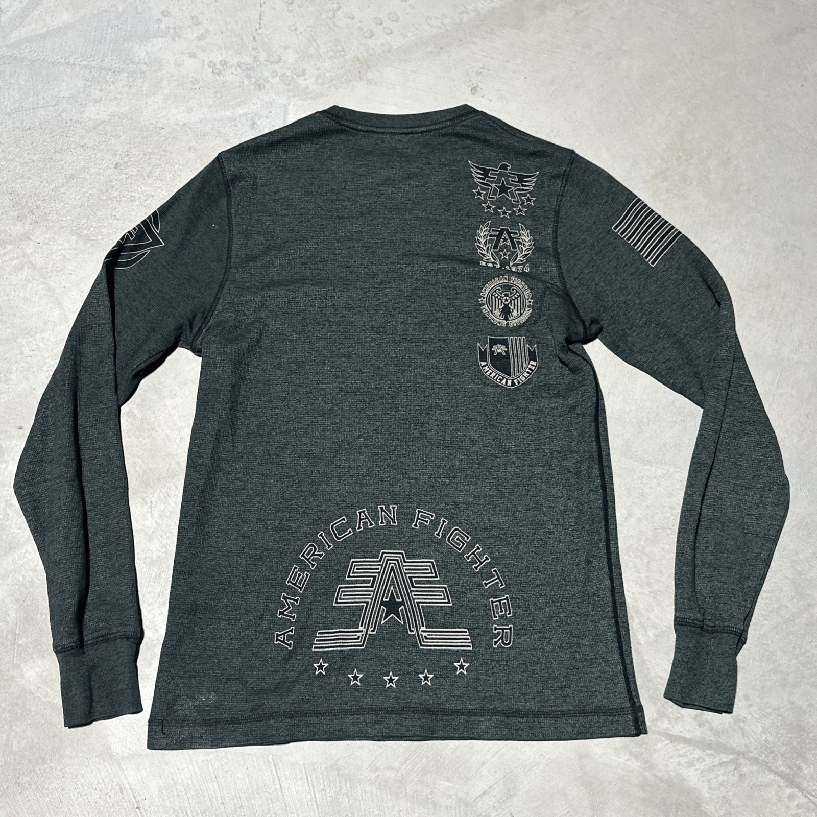 American Fighter Men Shirt M Green Graphic Geometric Logo Activewear Long Sleeve