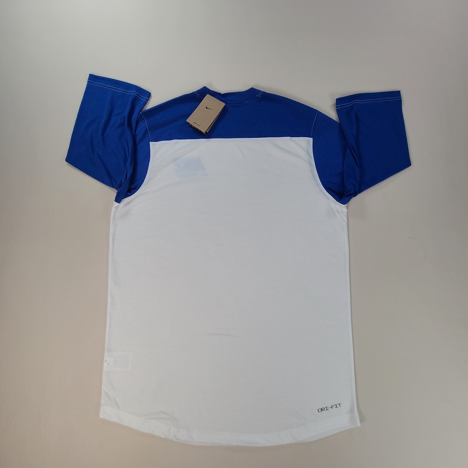 Nike Shirt Mens Medium White Blue Baseball Dri-Fit 3/4 Sleeve Outdoors