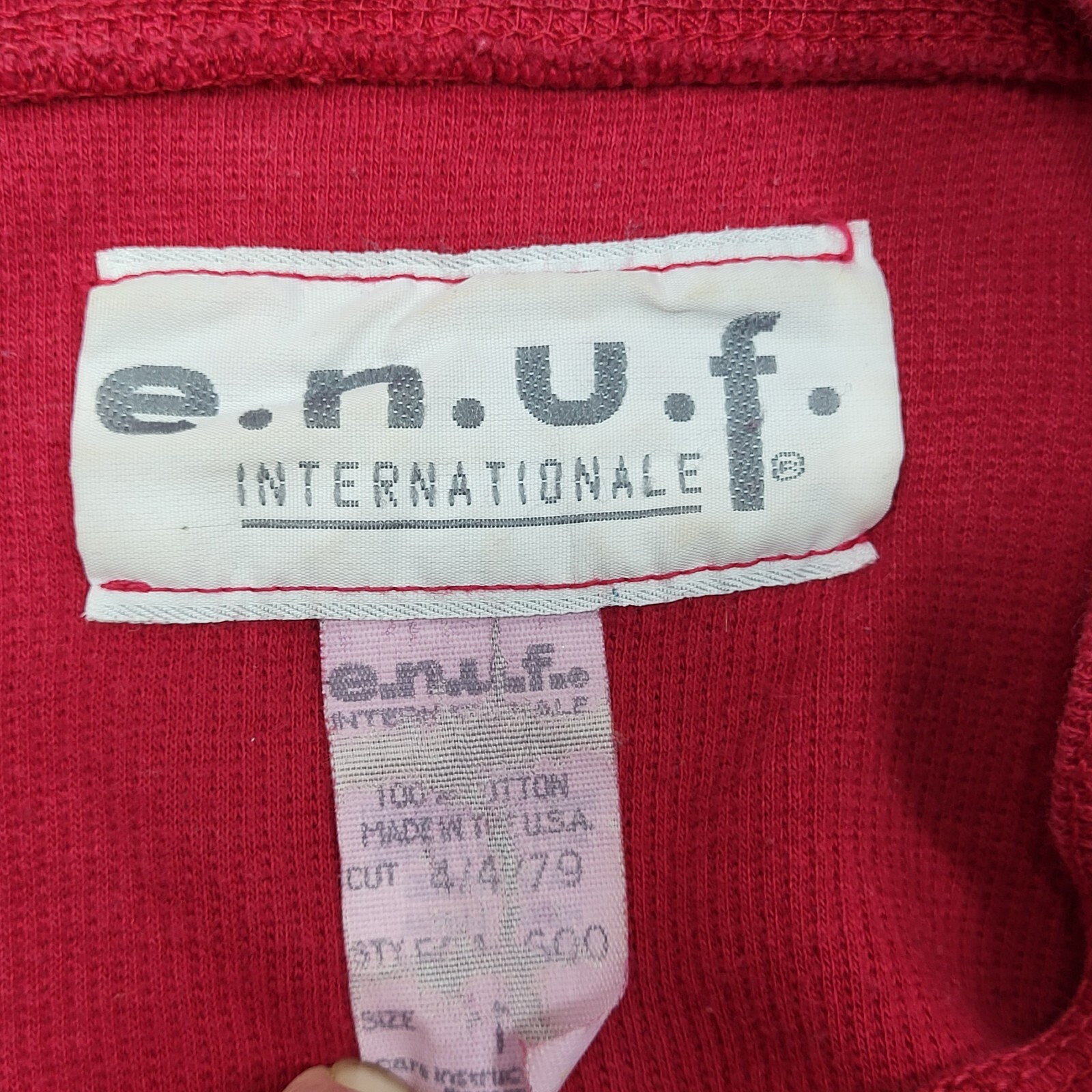 Vintage Enuf Thermal Shirt Tight Knit Heavyweight Spellout Logo Embroidered 1979