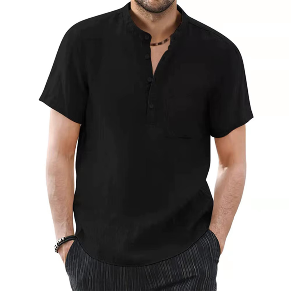 Men’s Cotton Linen Short Sleeve Casual Shirt Breathable Summer T-shirt Tee Gift