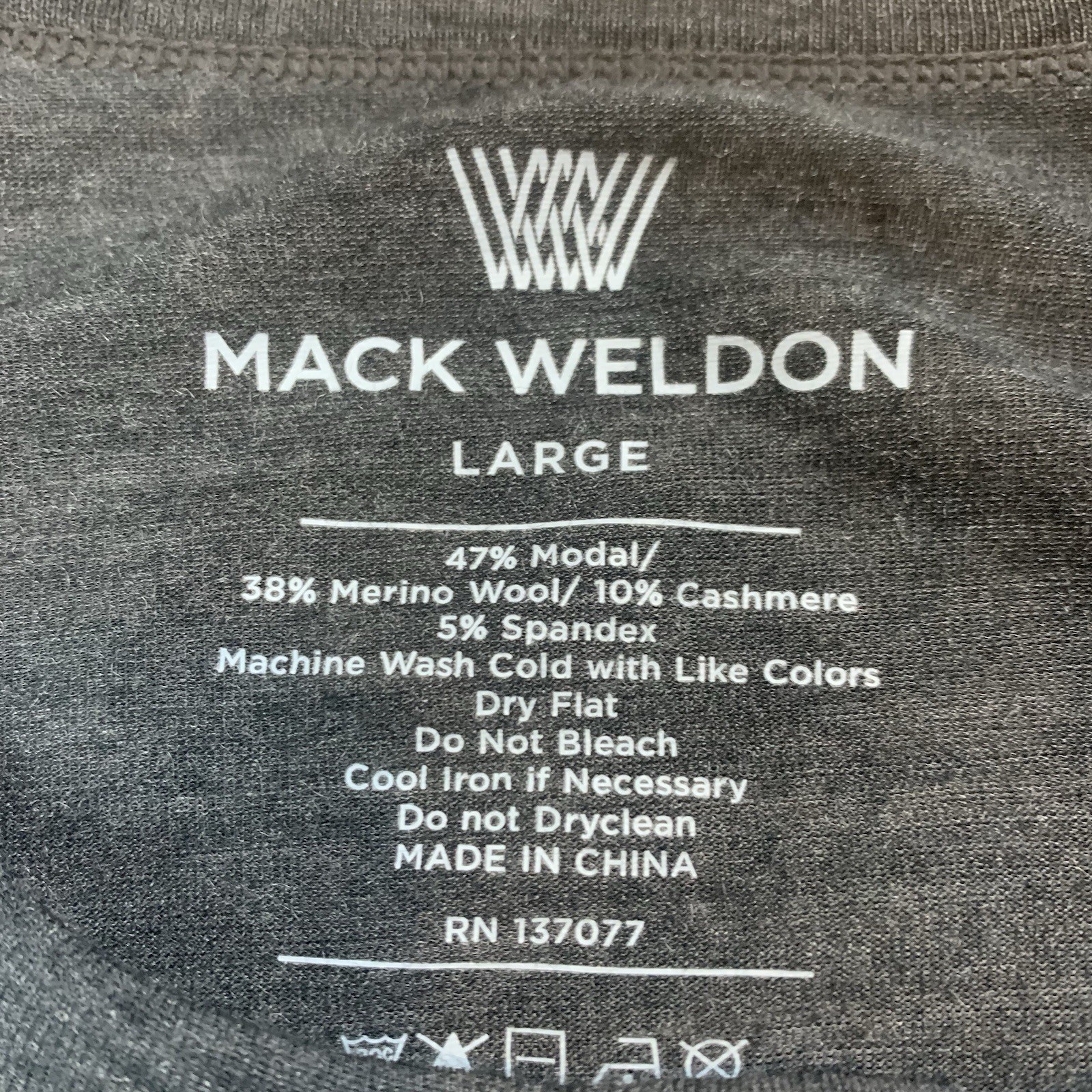 Mack Weldon Henley Shirt Men L Gray Cashmere Wool Knit Long Sleeve