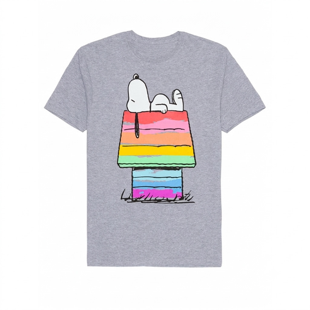 Brand New Peanuts Snoopy Rainbow Doghouse Gray Graphic T-Shirt Mens S-3XL