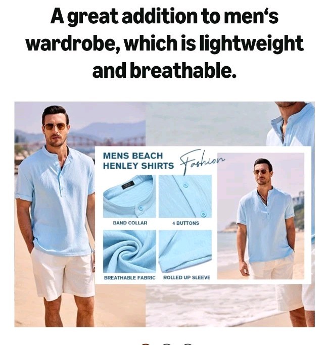 Coofandy Henley Button Tee Shirt Men’s White Size XL New Band Collar Lightweight