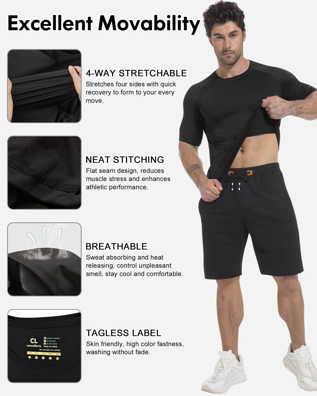 4 Pack Men’s Compression Shirts Long Short Sleeve Dry Cool Rash Guard XX-Small