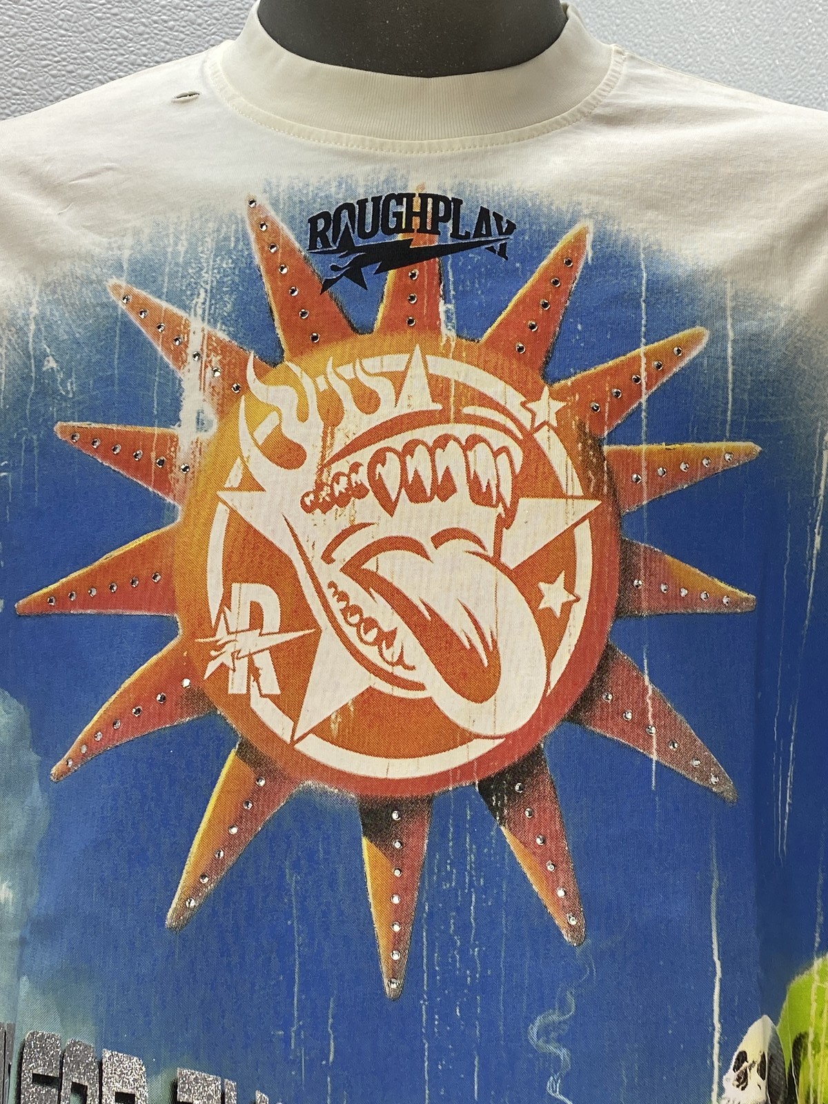 RoughPlay Unisex T-Shirt Beige/Multi Size L SunShower Long Sleeve Graphic Print