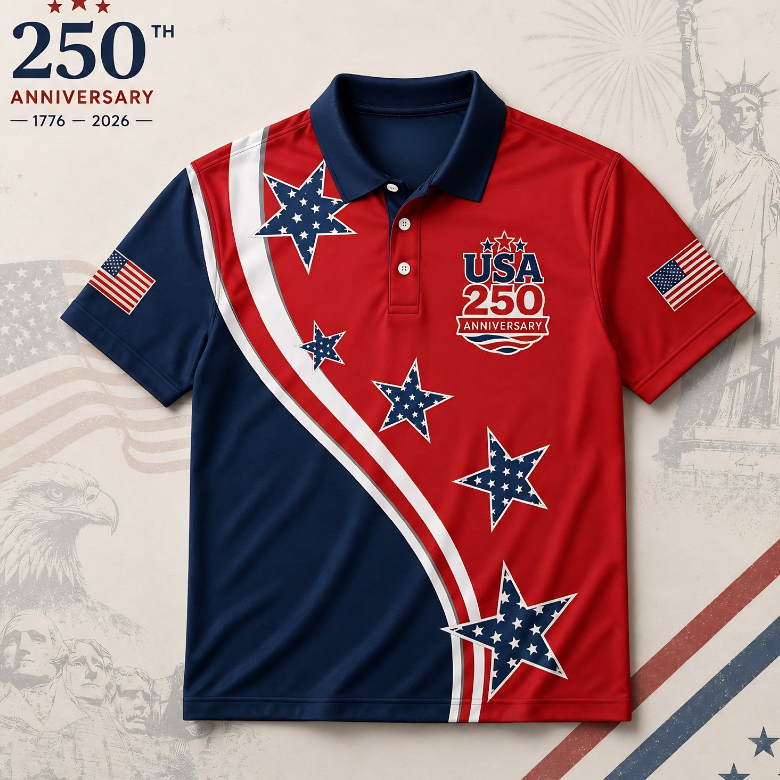 250th Anniversary Star Patriotic Polo United States Of America 1776-2026 (S-5XL)