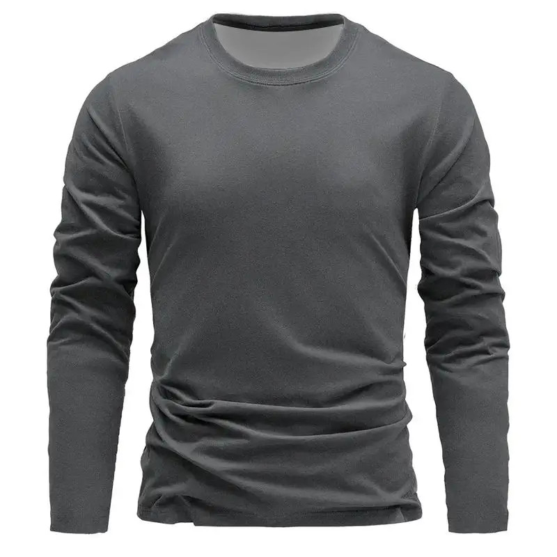 Spring and Autumn Men’s Solid Color Round Ne T-shirt 100% Polyester Fiber Casu