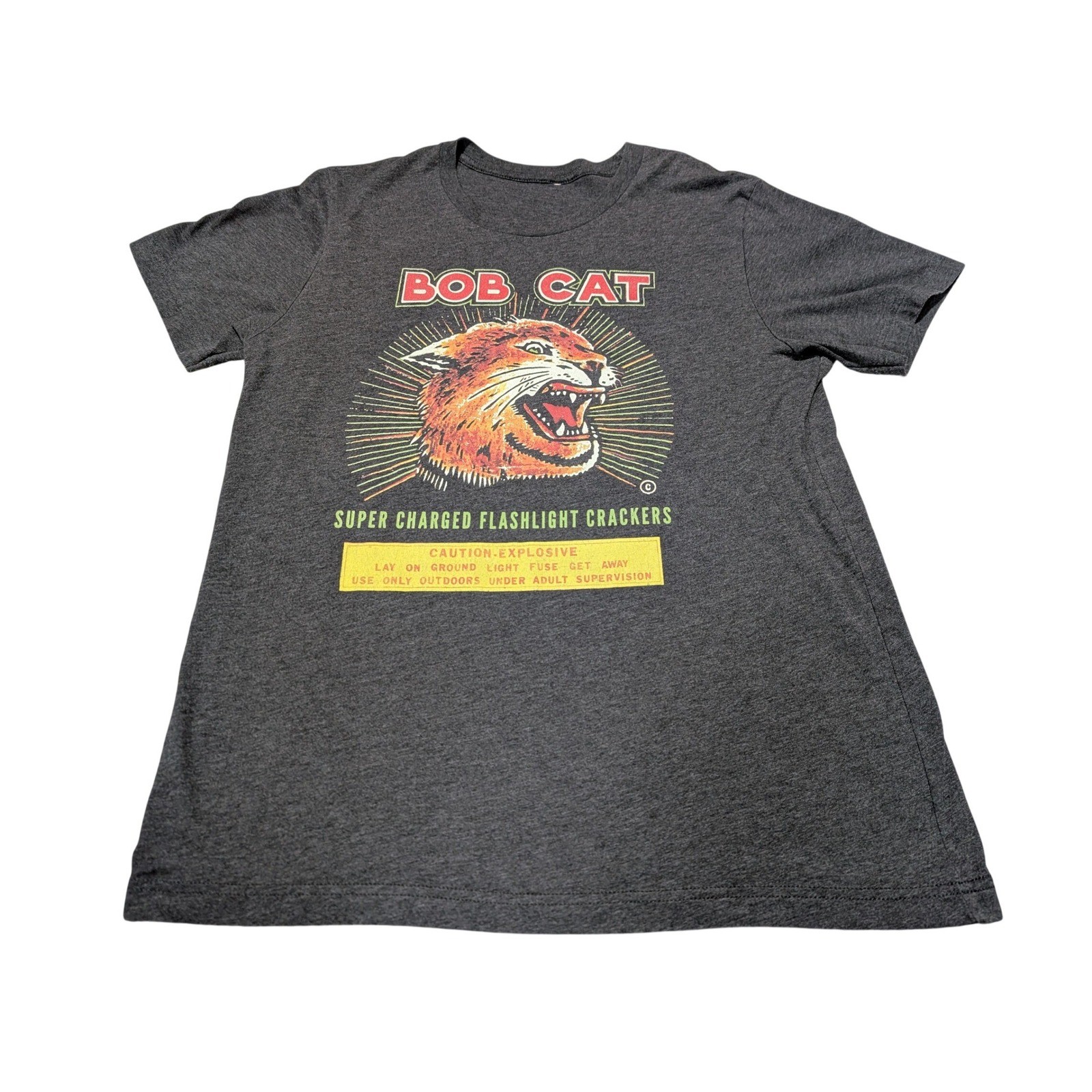 T-Shirt Men M Gray Bob Cat Flashlight Crackers Graphic Vintage Style Tee No Tag