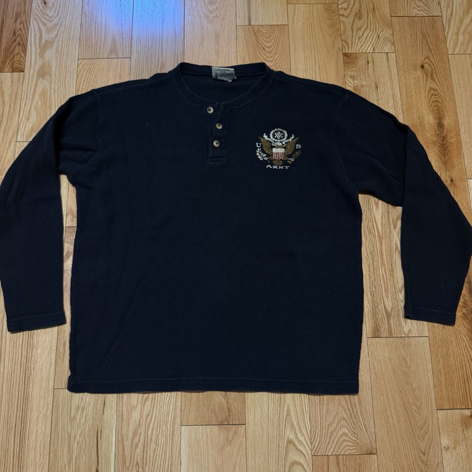 US Army Waffle Knit Thermal Henley Large Black By Brothers In Arms Outfitters