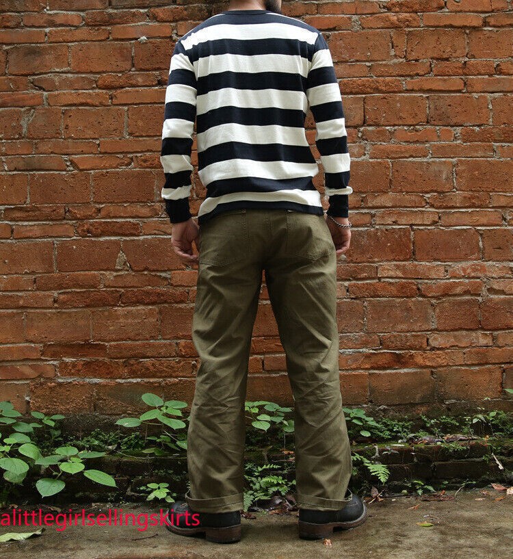 NON STOCK Men Prisoner Striped Long Sleeve T-Shirt Casual Cotton Crew Neck Shirt