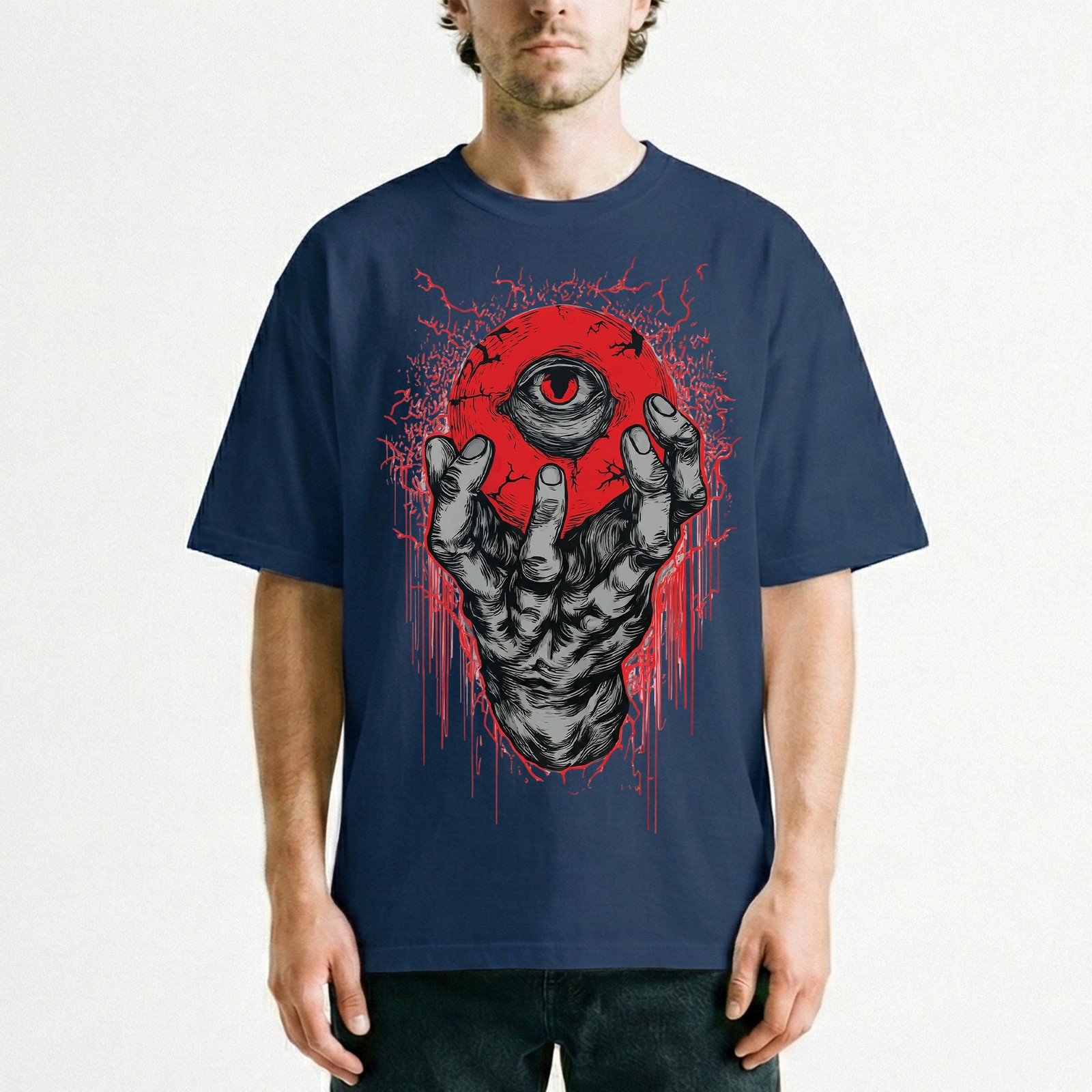 Demon Hand Holding Red Eyeball Horror Dark Gothic T-Shirt Occult Satanic Art Tee