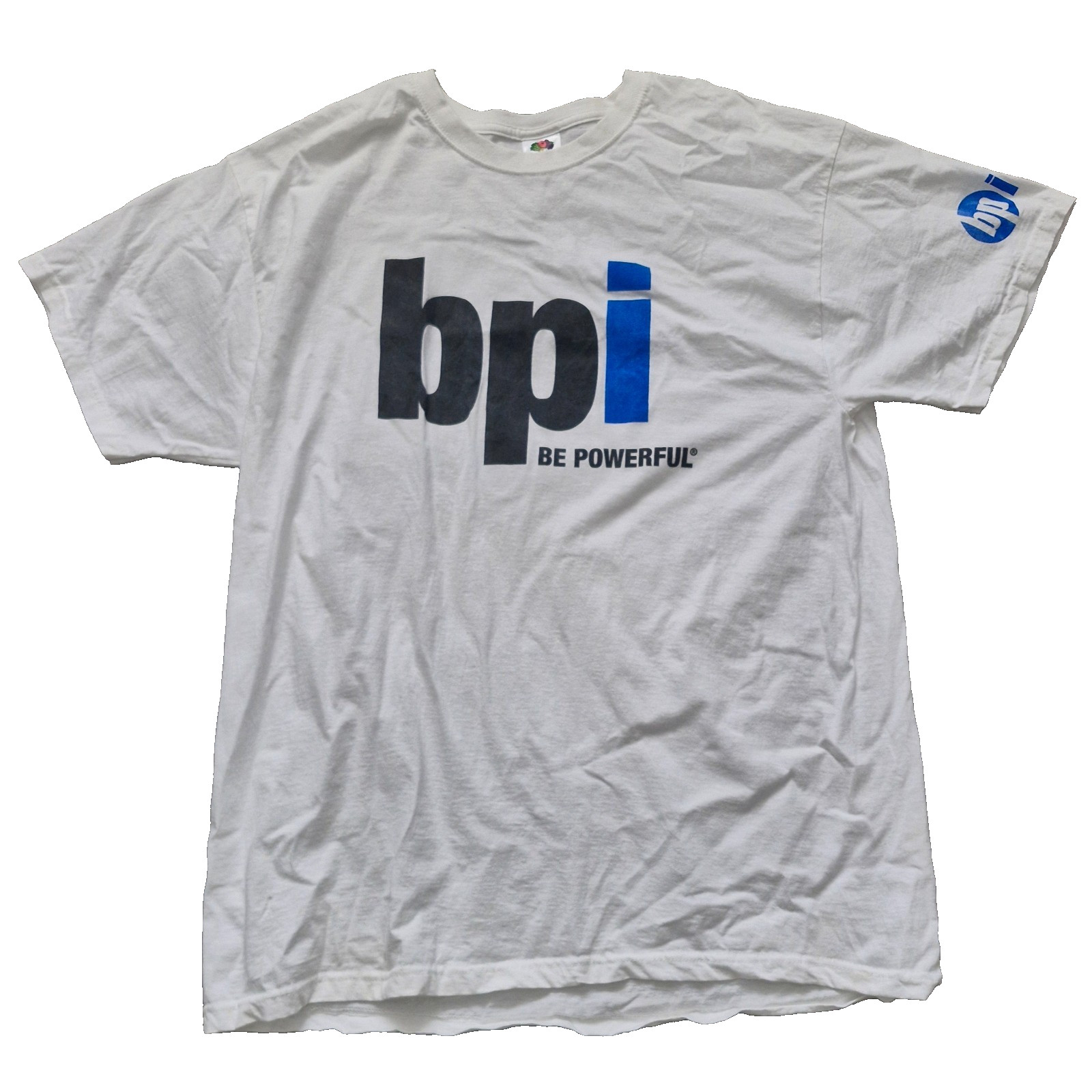 BPI Weightlifting Bodybuilding T Shirt Mens XL White Be Powerful Training Top