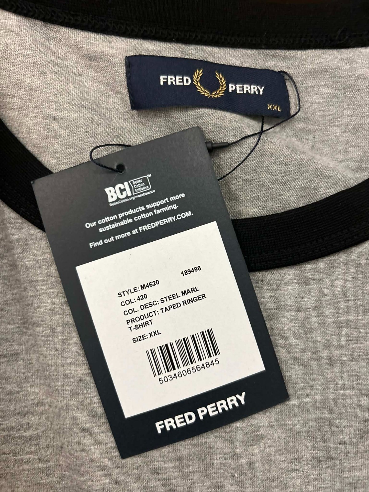 FRED PERRY TAPED RINGER T-SHIRT STEEL MARL M4620 420 COTTON NEW WITH TAGS