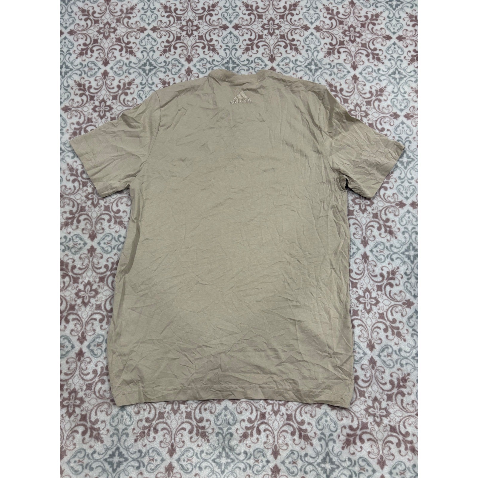 Adidas Mens Essentials Linear Logo T-Shirt Wonder Beige Teal IJ8652 Size S NEW
