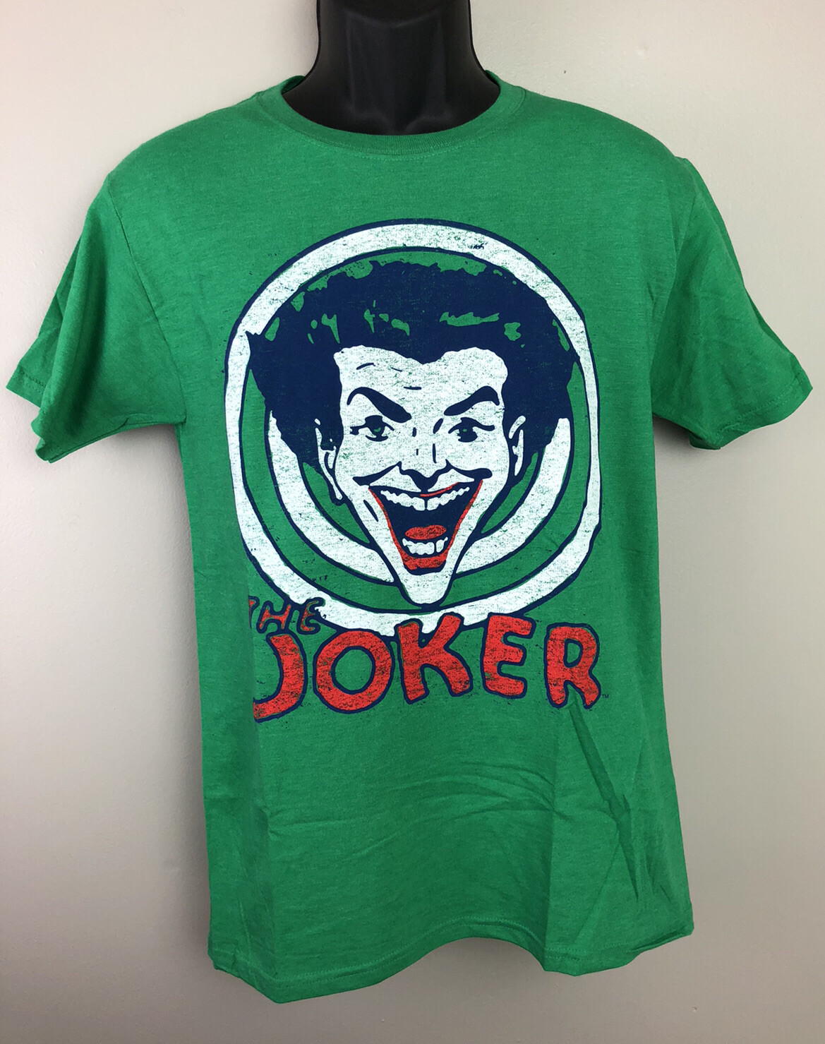 Joker VTG Style Shirt Batman Villain Men’s SM Licensed DC Comics Green Heather