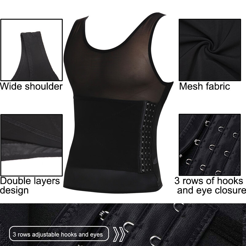 Men’s Slimming Body Shaper Vest T-Shirt Compression Tank Tummy Control Shapewear