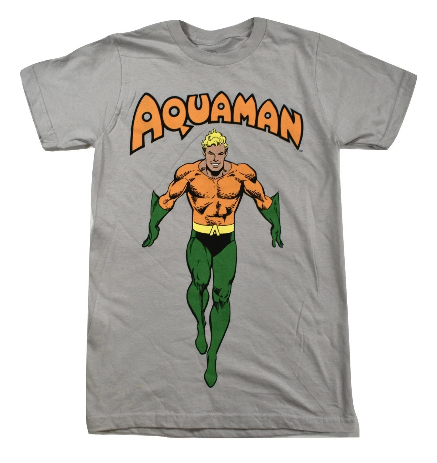DC Comics Mens Aquaman Classic Super Friends Era Graphic Gray Shirt New XS, S