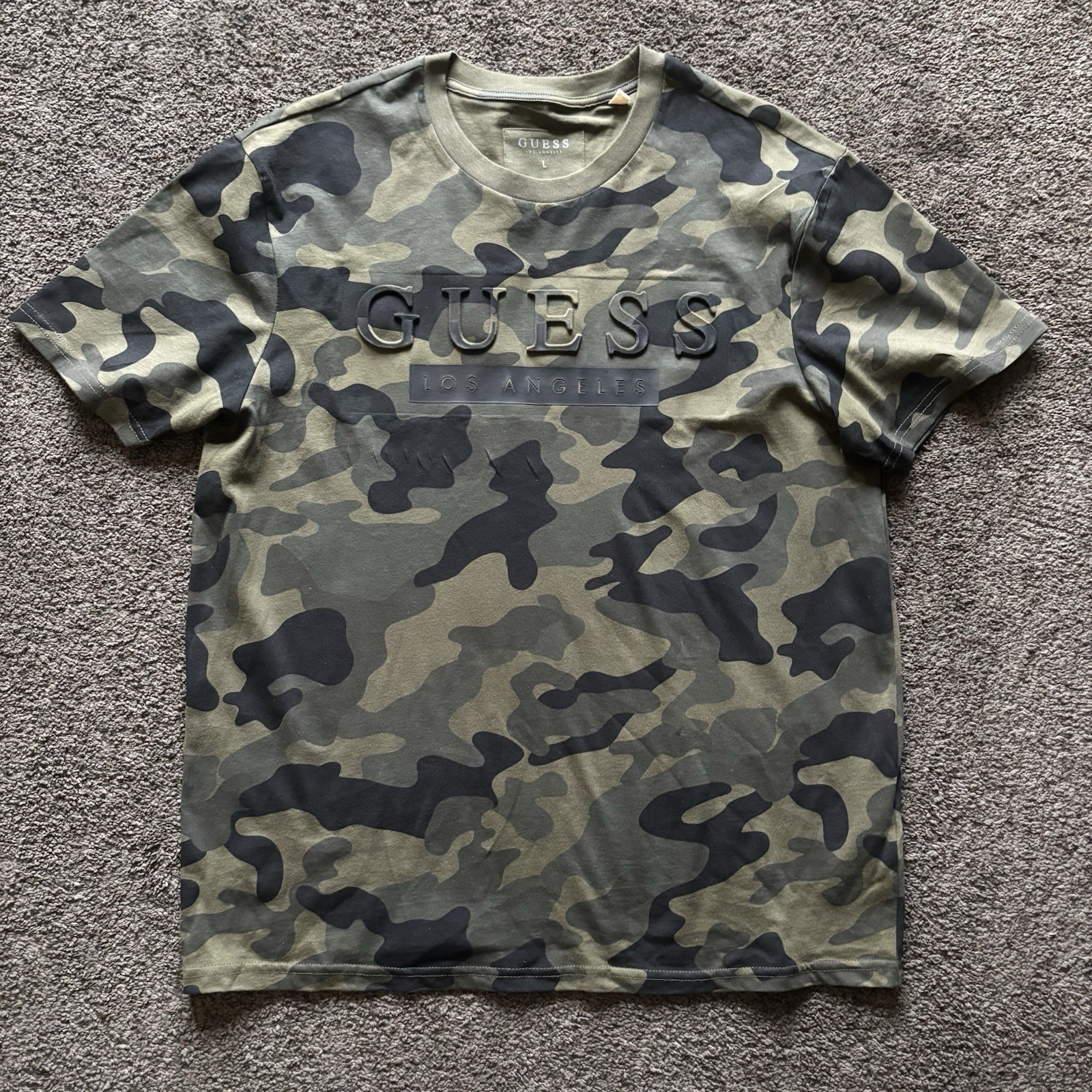 GUESS Mens Camouflage Army Fatigue 3D Print Crew Neck T-Shirt Size Large