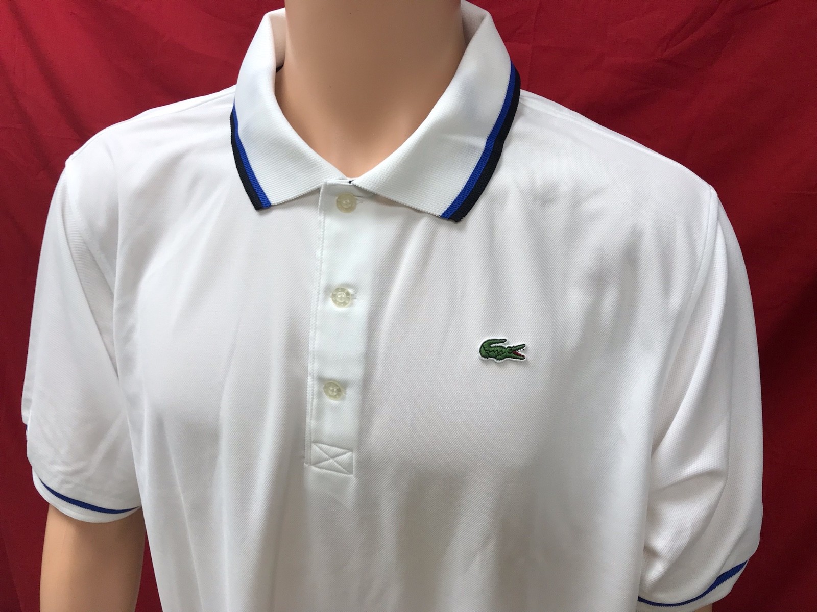 New Lacoste Sport Men’s Ultra Dry Tennis polyester collared T-Shirt, white,7/2XL