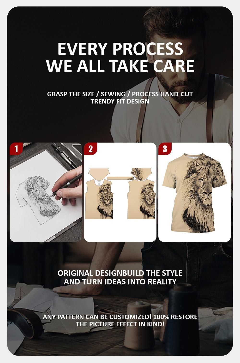 3d Print Men T Shirt Black Lion Gaze Fashion Graphic Short Sleeve Tee Classic