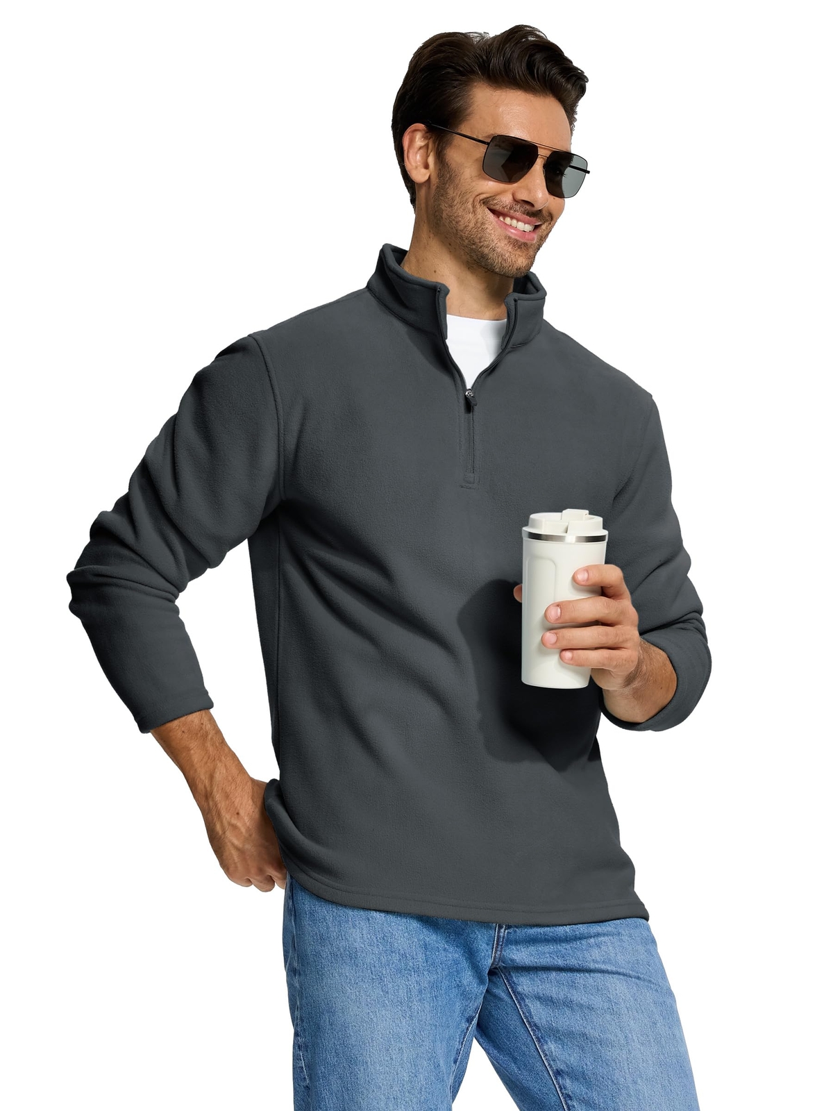 Men’s 1/4 Zip Fleece Shirts Long Sleeve Thermal Warm Winter Casual Sweatshirts