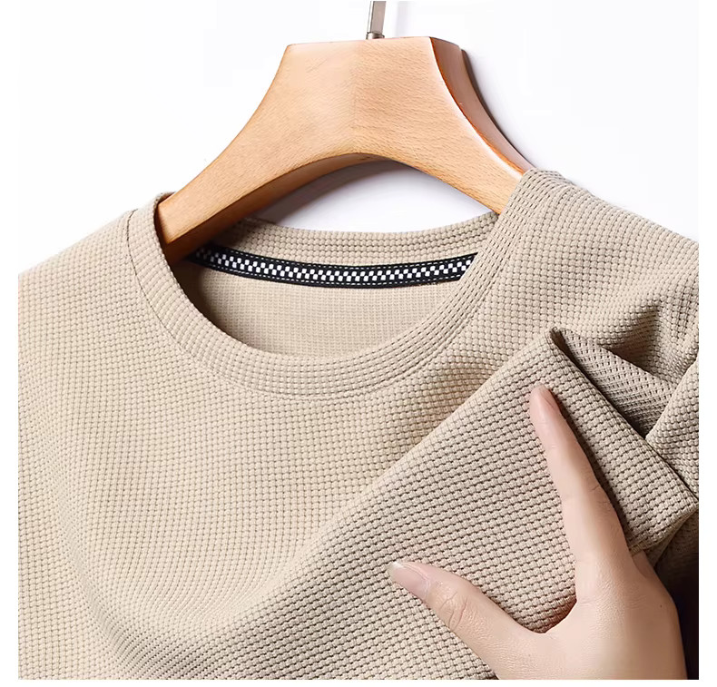 Men’s Waffle Knit T-Shirt Breathable Summer O-Neck Casual Short Sleeve Tee