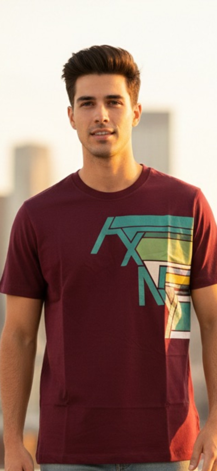 ARMANI EXCHANGE Burgundy AX-04 Short Sleeve Slim Fit Designer T-shirt NWT