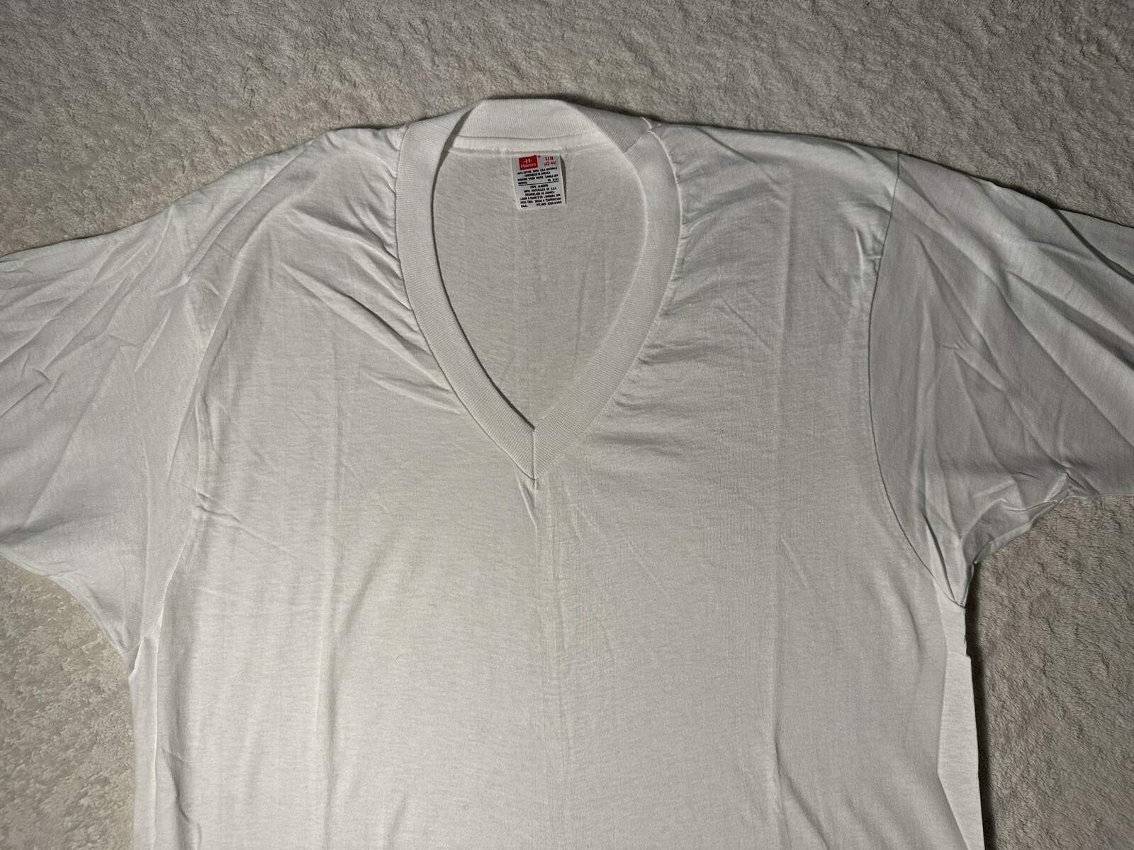 Vintage 1980s 1990s Hanes V Neck Basic Blank Single Stitch T-Shirt, L, Deadstock