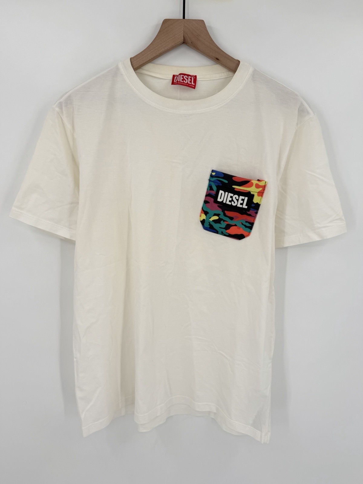 Diesel T-Shirt Men’s Large White Pocket Tee Y2K Streetwear Designer Tee