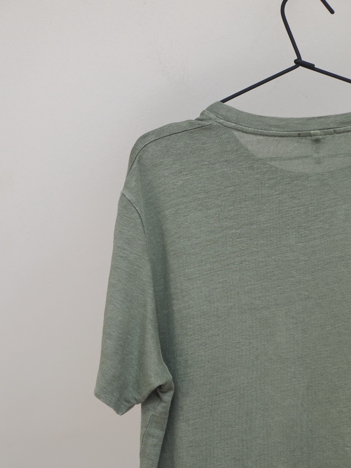 Wool & Co Men’s Khaki Green Linen Solid Tee Shirt Size L Made in Italy