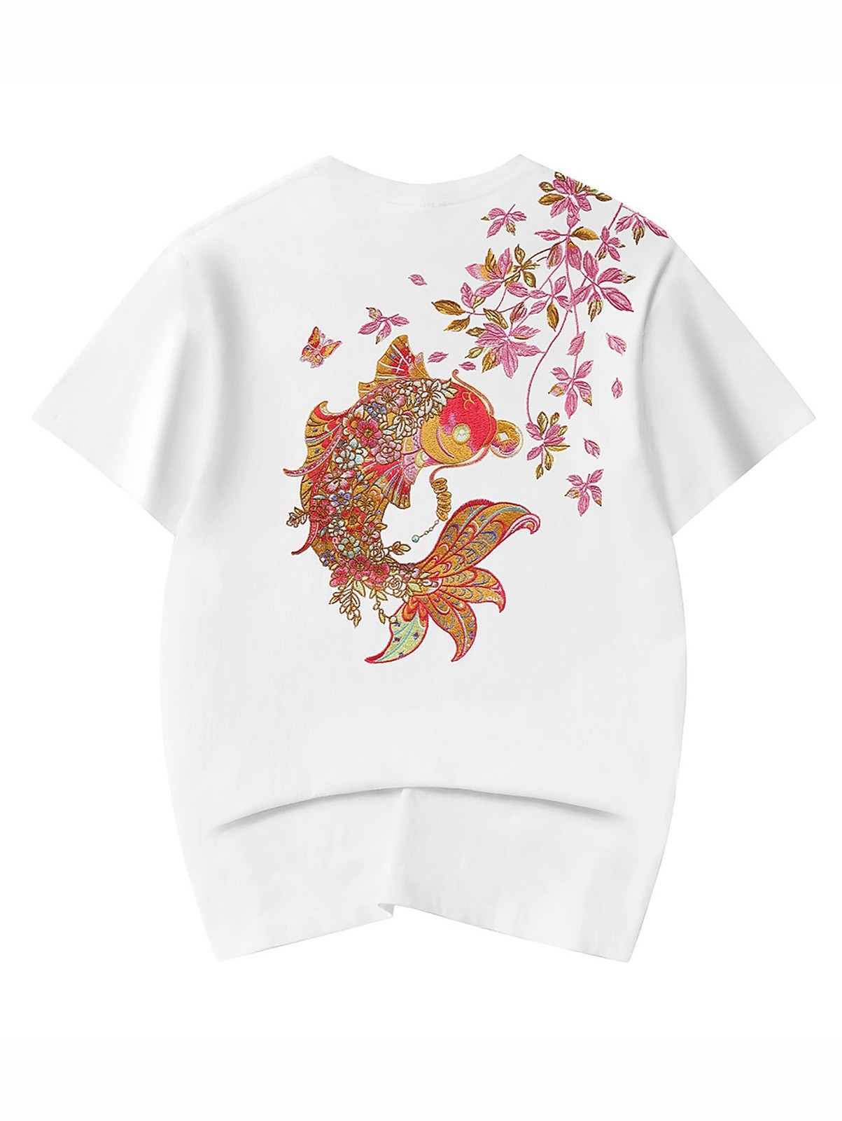 Niepce Men’s Floral Koi Fish Embroidery Tee Japanese Streetwear T-Shirt