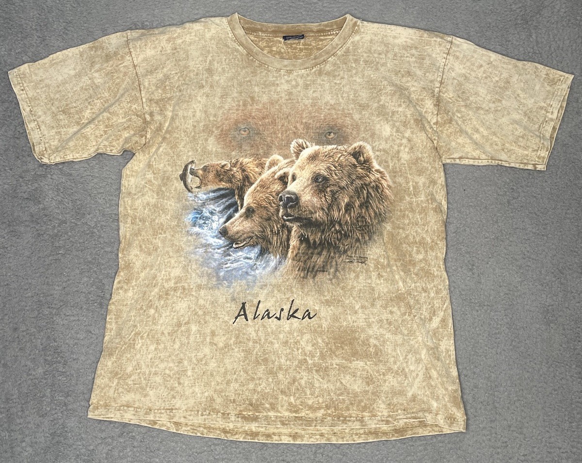 Vintage Polar Graphics Brown Bear Alaska Hidden Picture Tie Dye T Shirt Mens XL