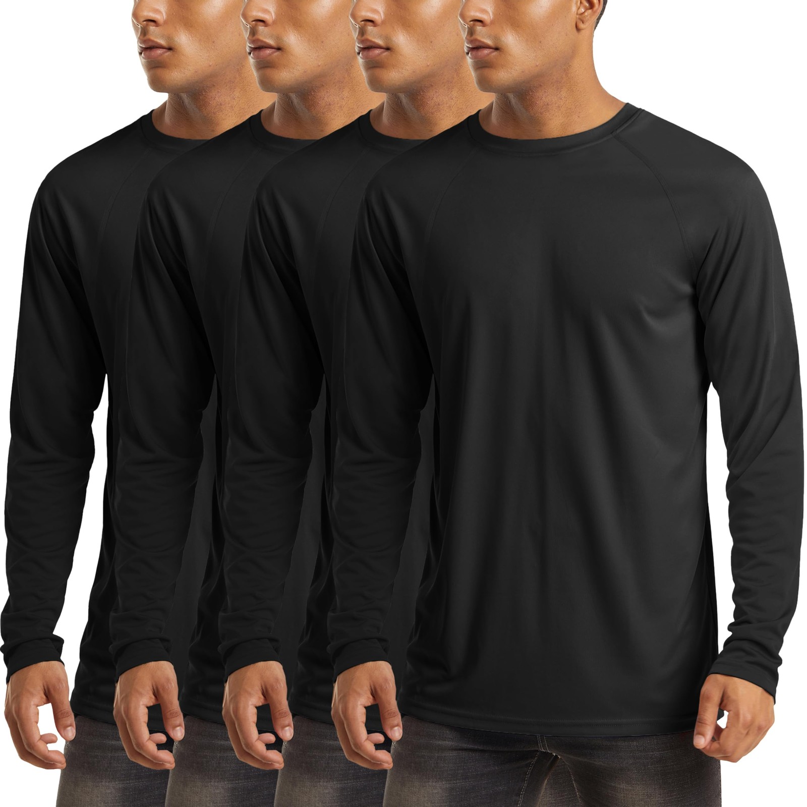 4 Pack Men’s Shirts Long Sleeve Sun Protection UPF 50+ UV SPF Dry Fit T-Shirt…