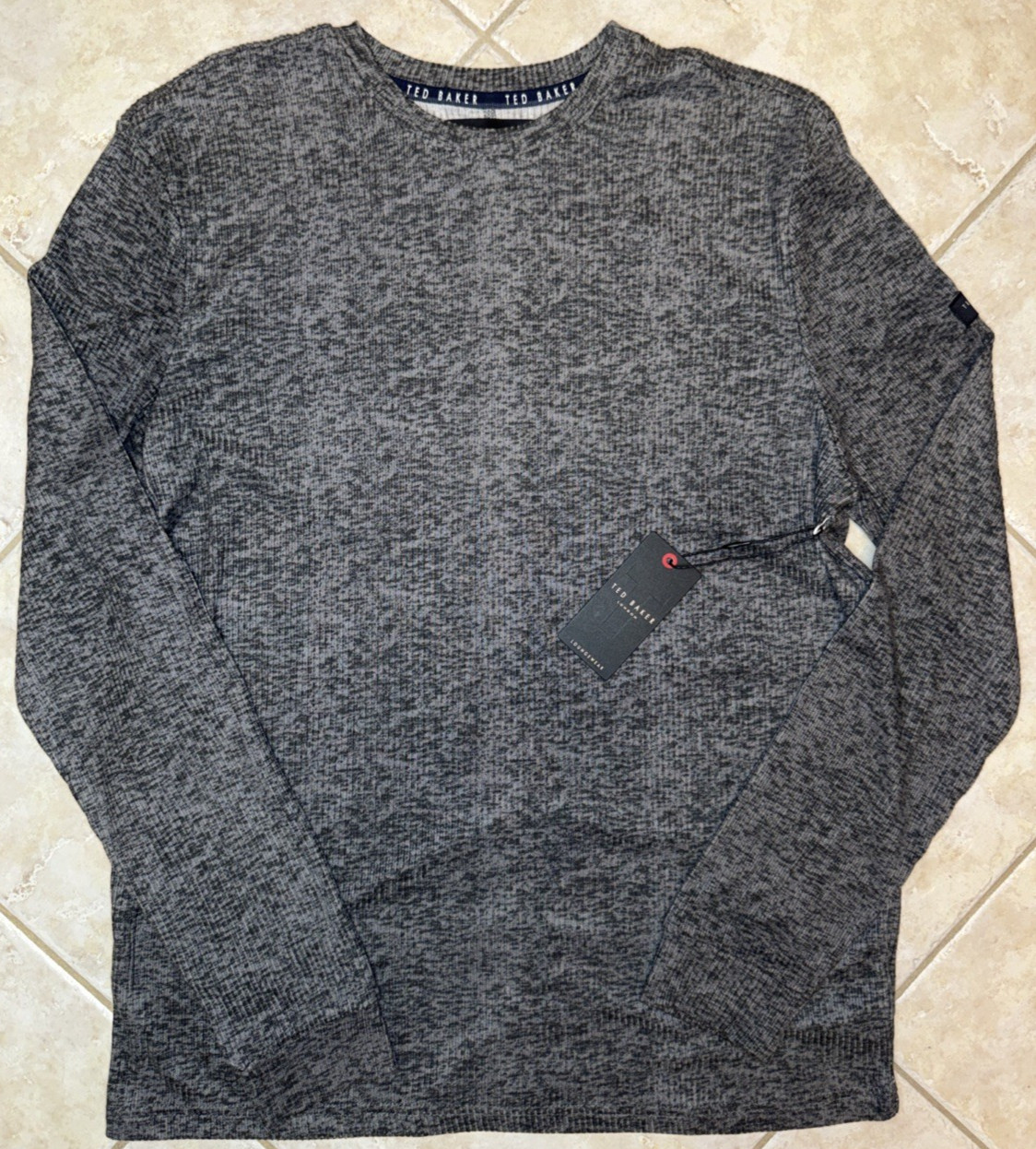 Ted Baker London L/S Rib Crew Loungewear Tee Shirt Mens L Grey Heather NWT