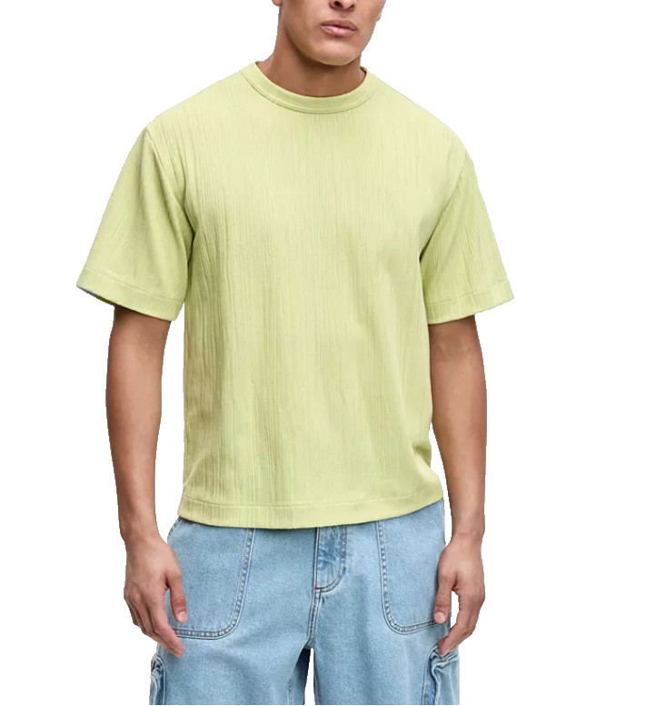 Mode of One Men’s Large T-Shirt Short-Sleeve Relaxed-Fit Crinkle Lime Green