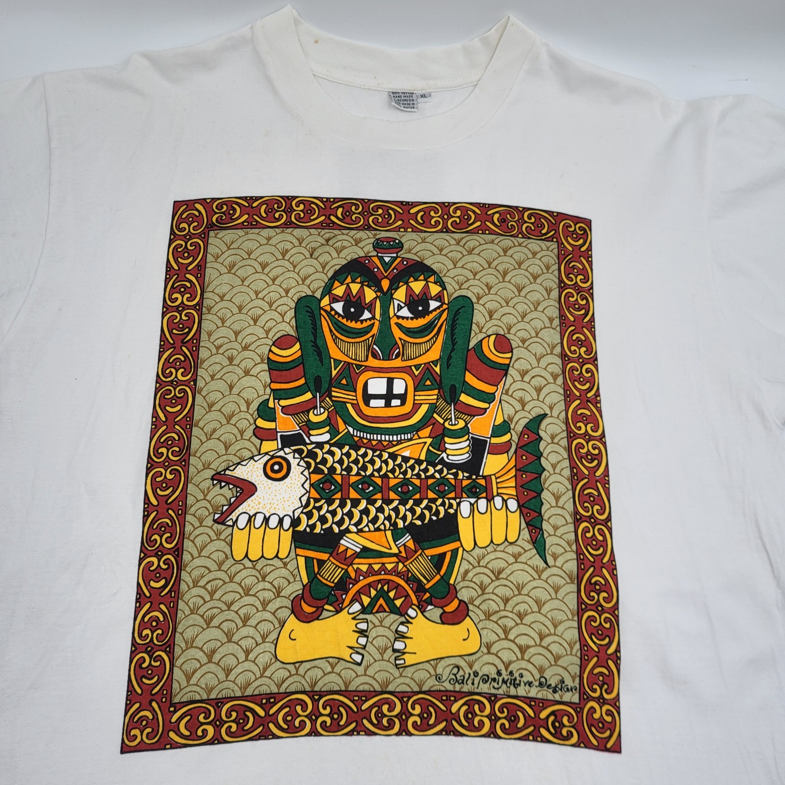 Vintage Bali Primitive Designs Native Art Shirt Size XL Hand Made in India