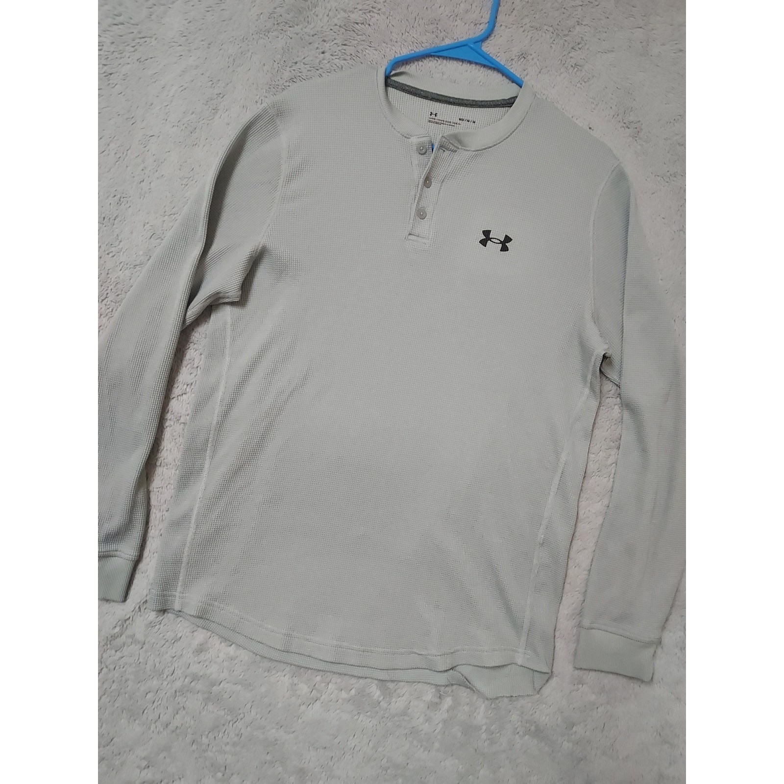 Under Armour Pullover Mens Medium Waffle Knit Thermal Henley Basee Layer READ M