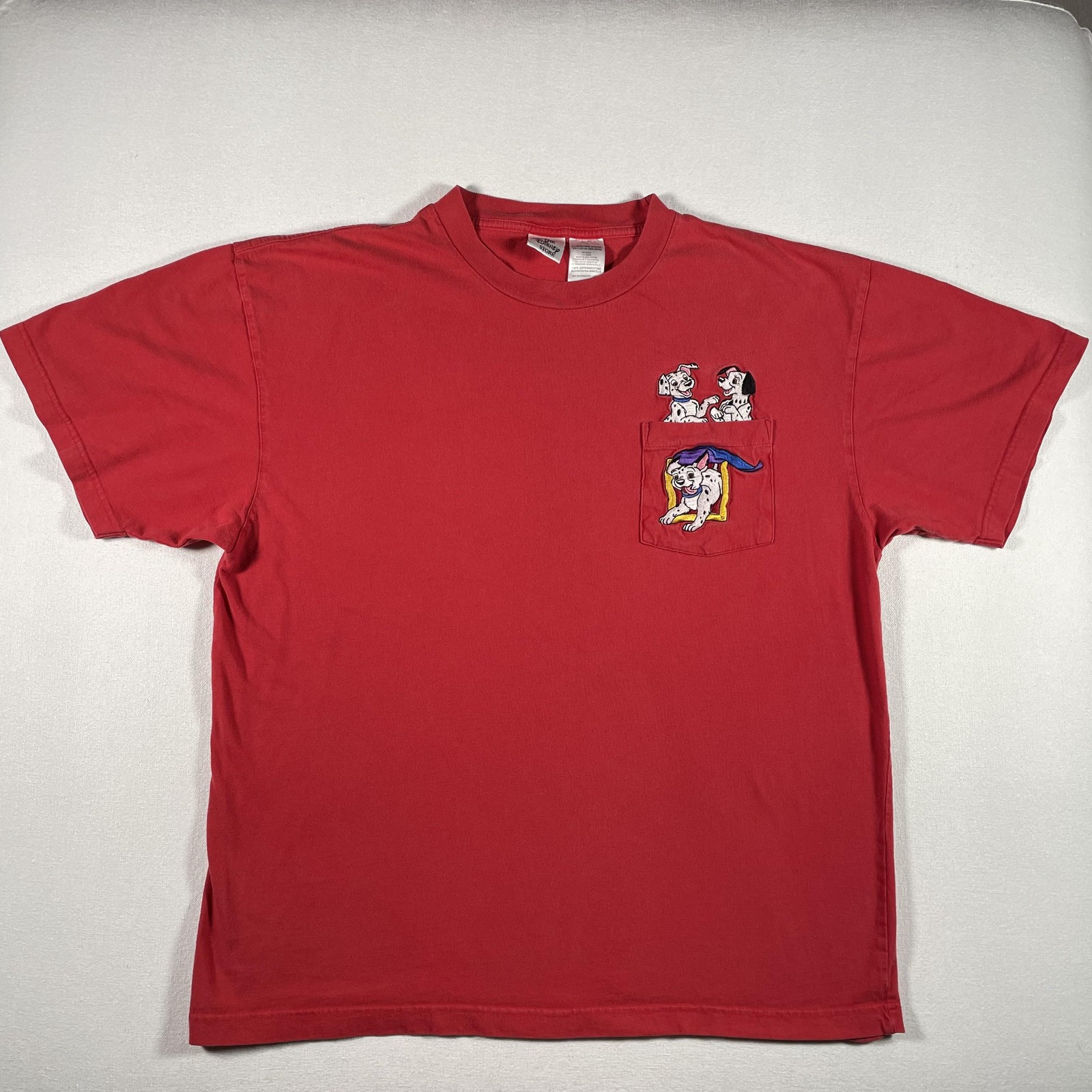 Vintage Disney 101 Dalmatians Shirt Mens XL Red Embroidered Pocket Tee Movie 90s