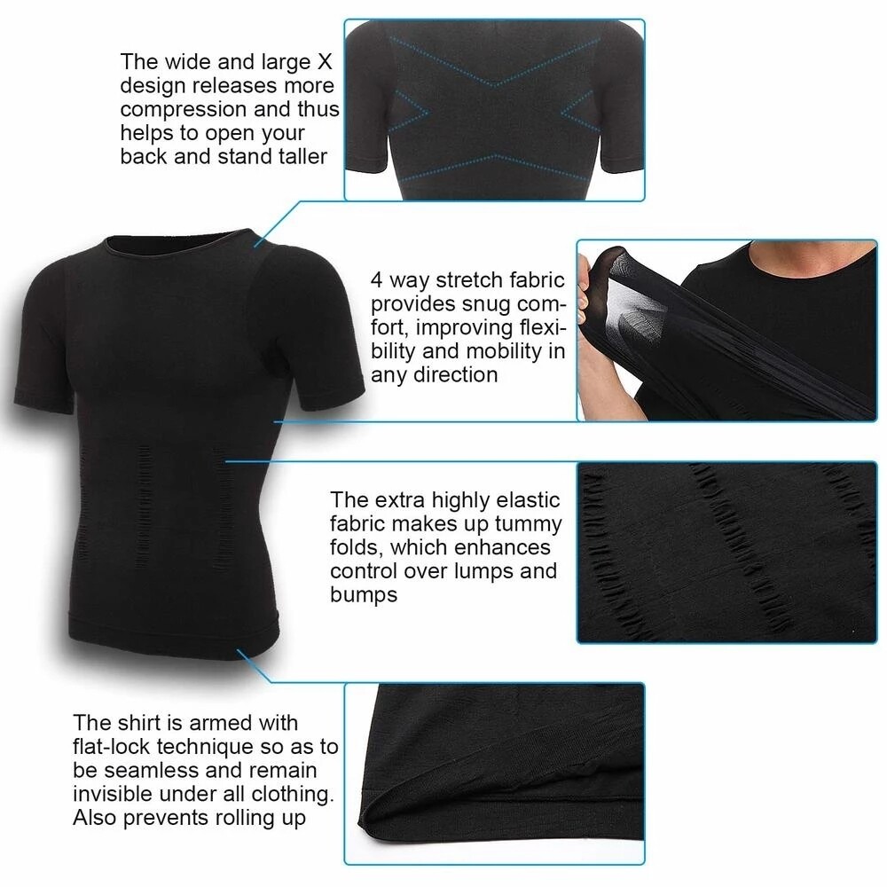 Men Slimming Body Shaper Posture Corrector Vest Abdomen Compression Shirt Top