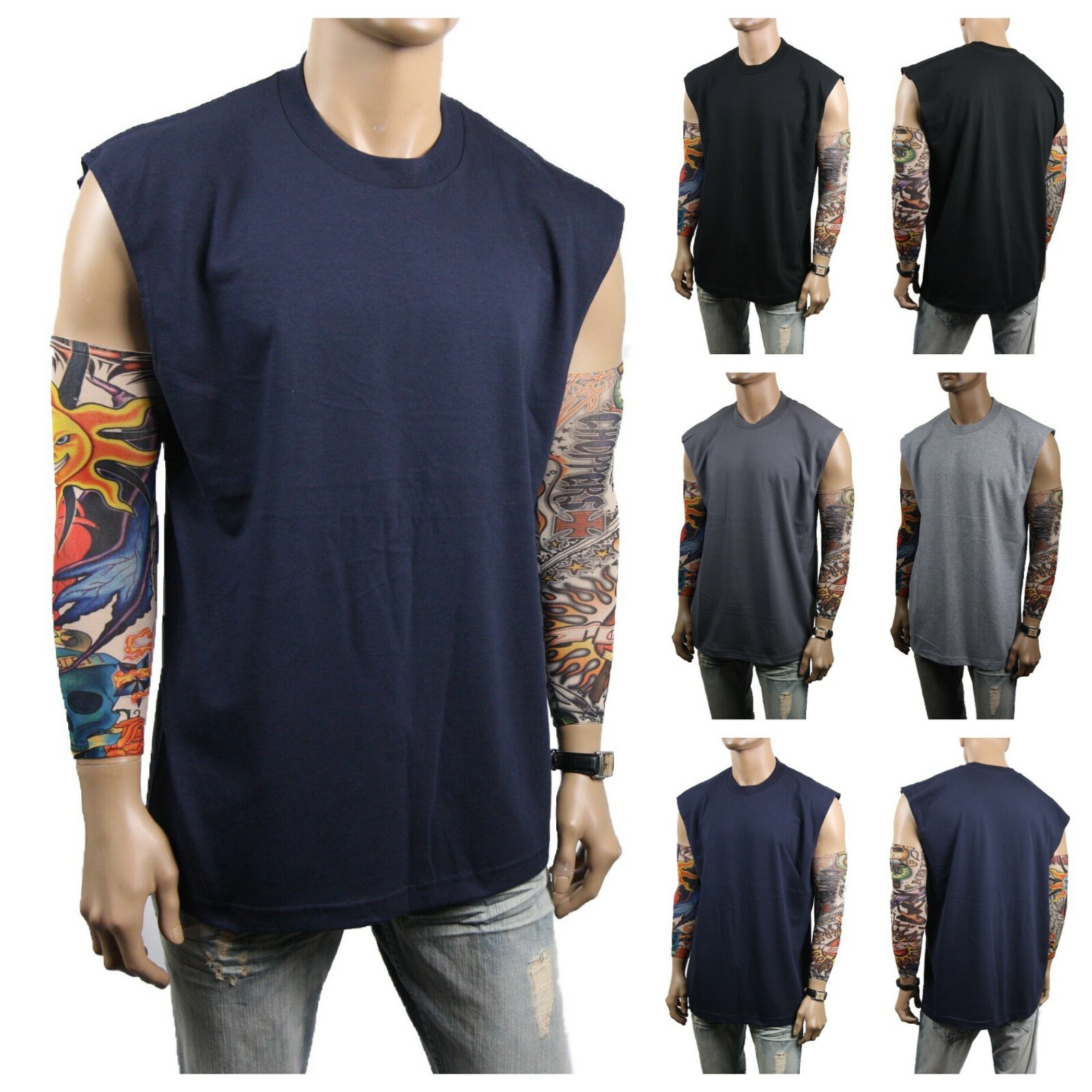 Men T-Shirt S-5XL HEAVY WEIGHT Crew Neck Muscle Plain Tank Top Sleeveless GYM