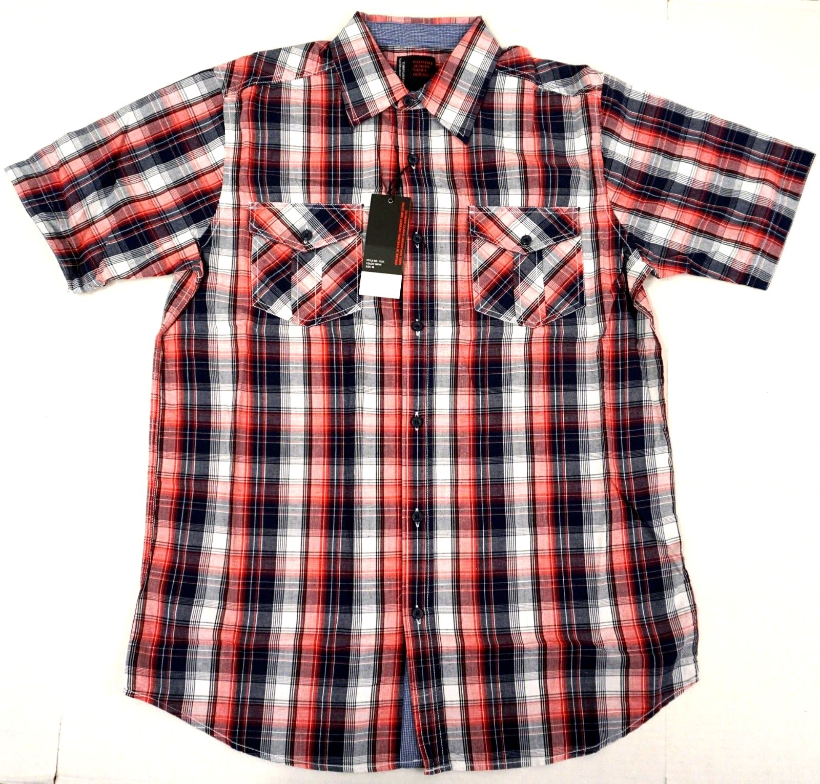 Men’s Plaid Short Sleeve Shirt Button Up 2Pockets Adult M,L,XL,2XL MSRP $42 NWT