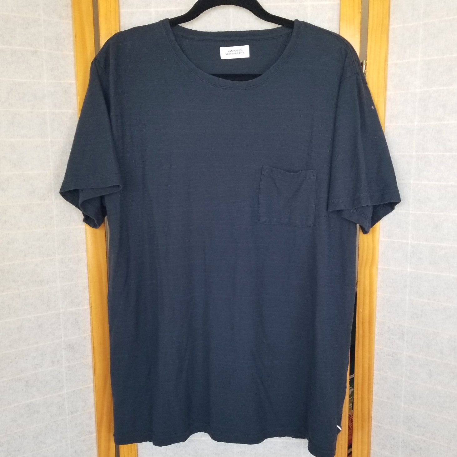 Saturdays NYC T-Shirt Men’s Large Cotton Linen Blend Pocket Dark Blue