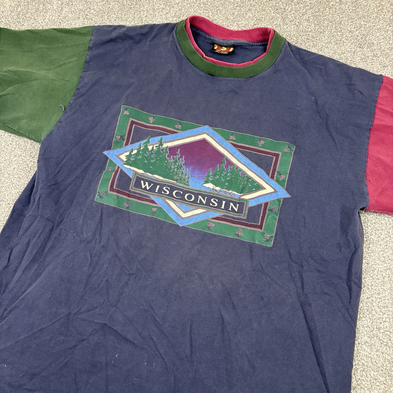Vintage Wisconsin T Shirt Mens XL Colorblock 90s Single Stitch Retro TSI Tag