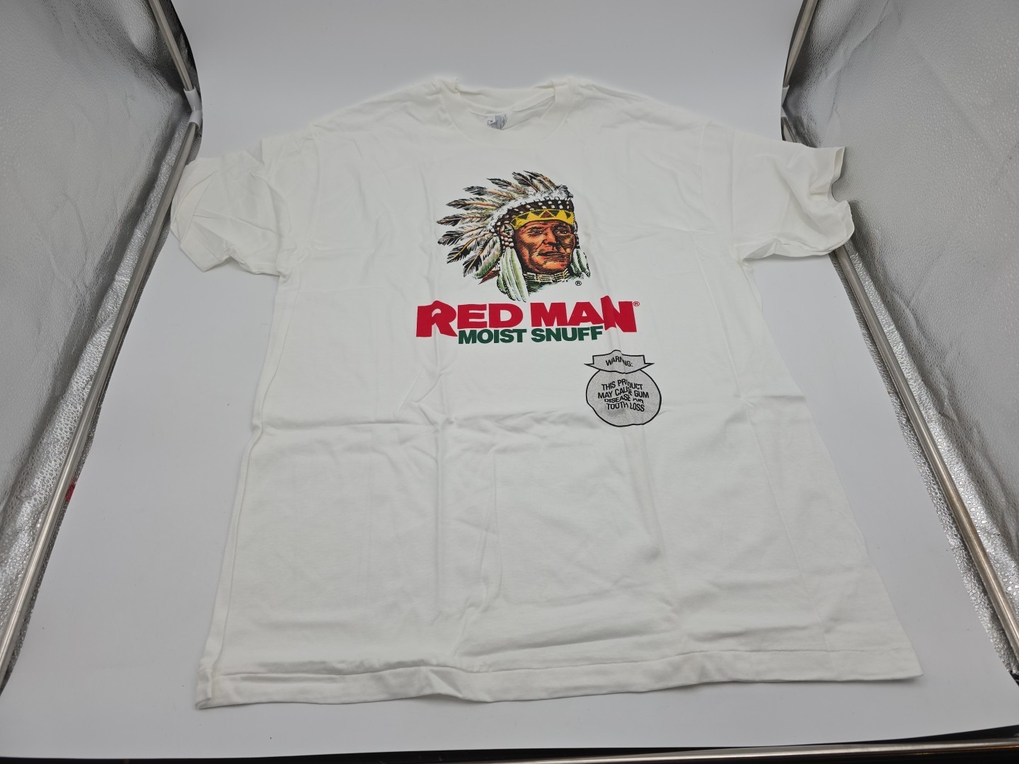 NOS Vintage 90s RED MAN Moist Snuff T-SHIRT Indian TOBACCO Tee SINGLE Stitch XL